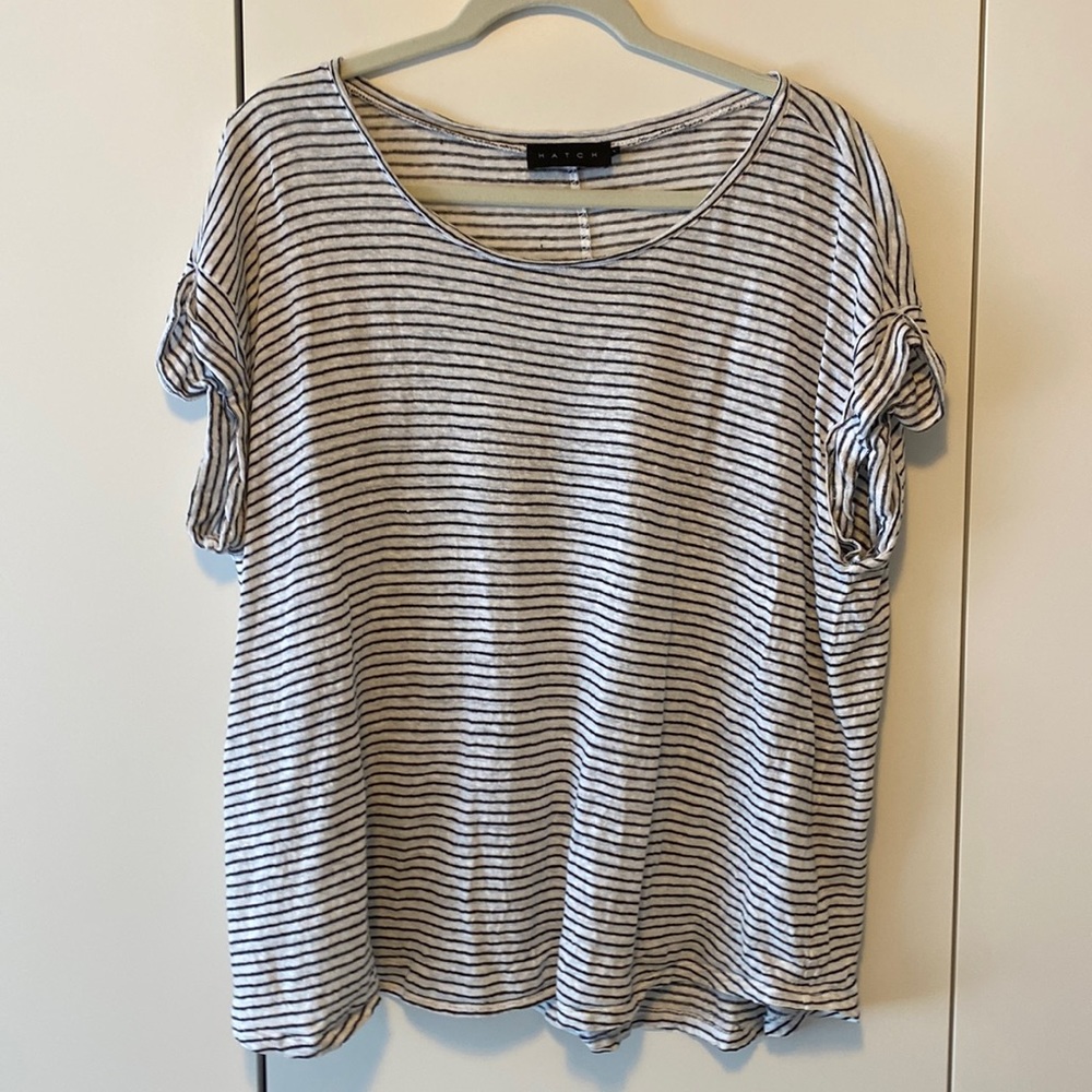 Hatch Maternity Linen Circle Tee- Black and White Stripe sz 1